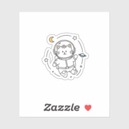 Cute Minimalist Astronaut Cat Line Art Sticker