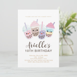 Cute Minimalist Boba Bubble Milk Tea Invitation Kaart