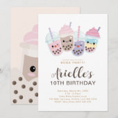 Cute Minimalist Boba Bubble Milk Tea Invitation Kaart (Voorkant / Achterkant)