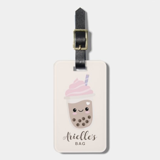 Cute Minimalist Boba Bubble Tea Bagagelabel (Voorkant verticaal)