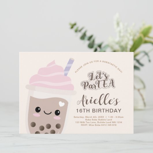 Cute Minimalist Boba Bubble Tea Birthday Kaart (Staand voorkant)