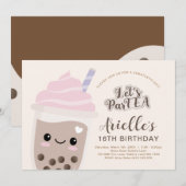 Cute Minimalist Boba Bubble Tea Birthday Kaart (Voorkant / Achterkant)