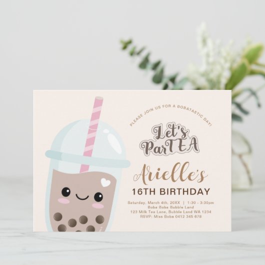 Cute Minimalist Boba Bubble Tea Birthday Kaart (Staand voorkant)