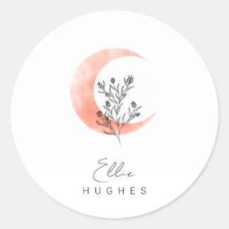 Cute minimalist en Scandinavian floral moon Ronde Sticker