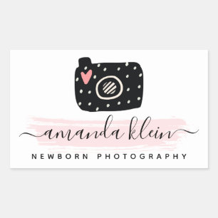 Cute minimalist fotograaf camera zwart & roze rechthoekige sticker
