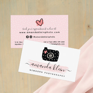 Cute minimalist fotograaf camera zwart & roze visitekaartje