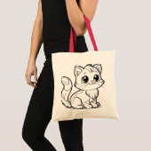 Cute Minimalist Kitten Line Art Tote Bag (Devant (produit))