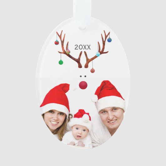 Cute Minimalist Reindekerst - Aangepaste foto Ornament (voorkant)