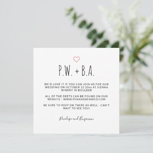 Cute Minimalist Whimsical Black and White Wedding Kaart (Staand voorkant)