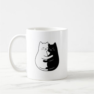 Cute Minimalistische Zwart-Wit Kat Liefde Design Koffiemok