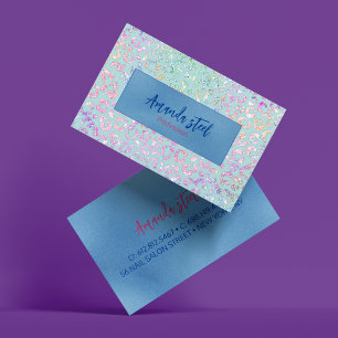 Cute Mint Animal print glitter monogram Visitekaartje