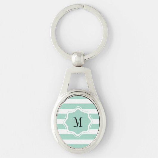 Cute Mint Blue stripe Sleutelhanger (Voorkant)