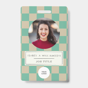 Cute Mint Checkerboard Employee Photo ID Badge