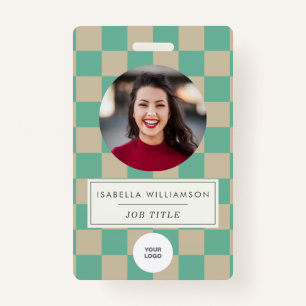 Cute Mint Checkerboard Employee Photo ID Badge