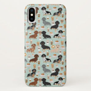 Cute Mint Dachshunds- en Koffiepatroon iPhone X Hoesje