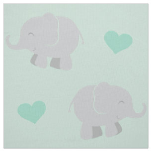 Cute Mint en Grijze Olifanten en Hartjes Patroon Stof