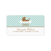 Cute Mint Gingham Pattern and Baby Carriage Etiket (Voorkant)