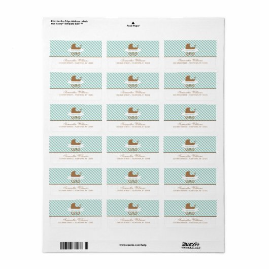 Cute Mint Gingham Pattern and Baby Carriage Etiket (Full Sheet)