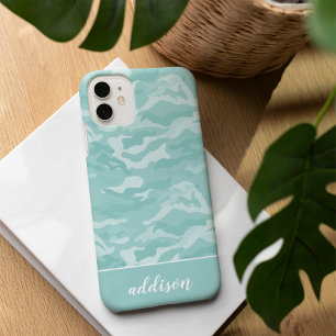 Cute Mint Green Camo Personalized iPhone 16 Hoesje