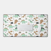 Cute Mint Green Dinosaur Pattern Bureaumat (Keyboard & Muis)