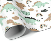 Cute Mint Green Dinosaur Pattern Cadeaupapier (Rol Hoek)