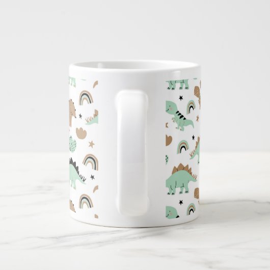 Cute Mint Green Dinosaur Pattern Extra Grote Beker (Achterkant)