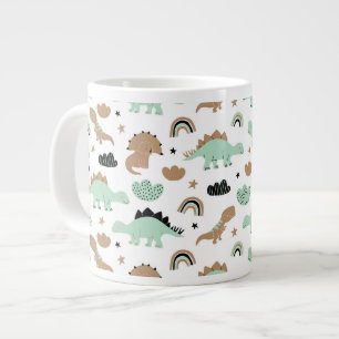 Cute Mint Green Dinosaur Pattern Extra Grote Beker