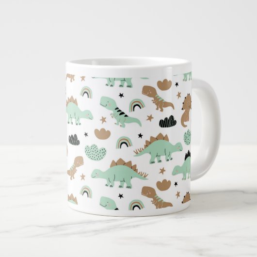 Cute Mint Green Dinosaur Pattern Extra Grote Beker (Voorkant rechts)