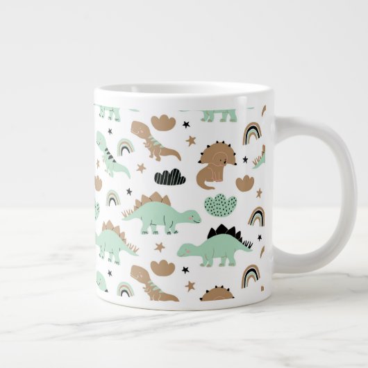 Cute Mint Green Dinosaur Pattern Extra Grote Beker (Rechts)