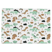Cute Mint Green Dinosaur Pattern Groot Cadeauzakje (Achterkant)