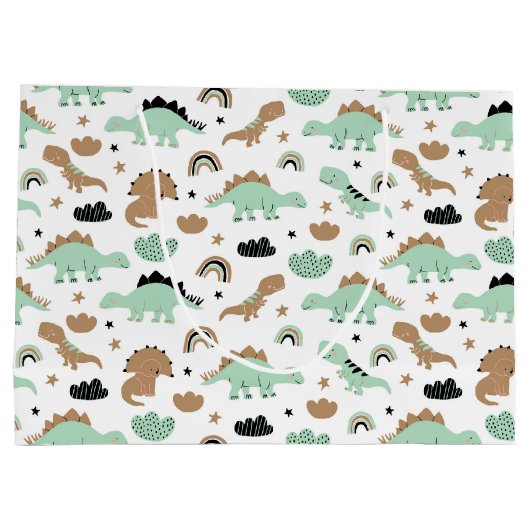Cute Mint Green Dinosaur Pattern Groot Cadeauzakje (Achterkant)