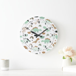 Cute Mint Green Dinosaur Pattern Grote Klok