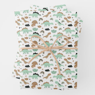 Cute Mint Green Dinosaur Pattern Inpakpapier Vel