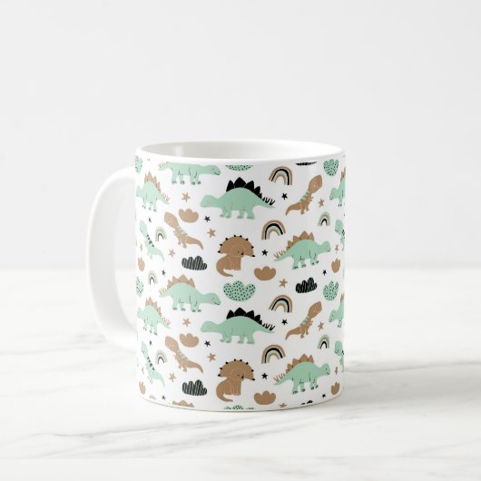 Cute Mint Green Dinosaur Pattern Koffiemok (Voorkant links)