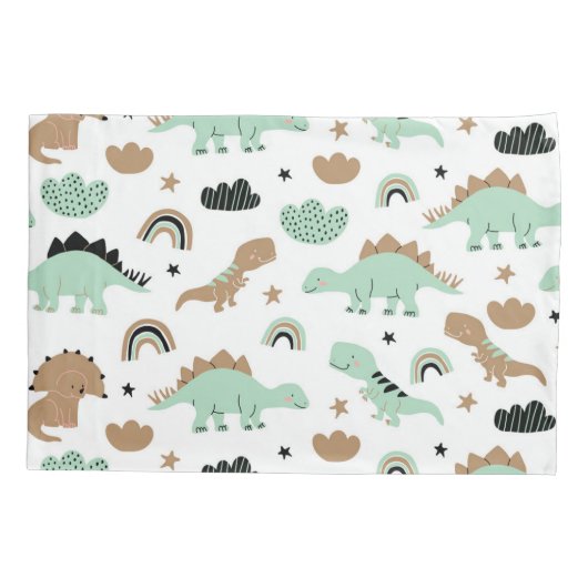 Cute Mint Green Dinosaur Pattern Kussensloop (Achterkant)