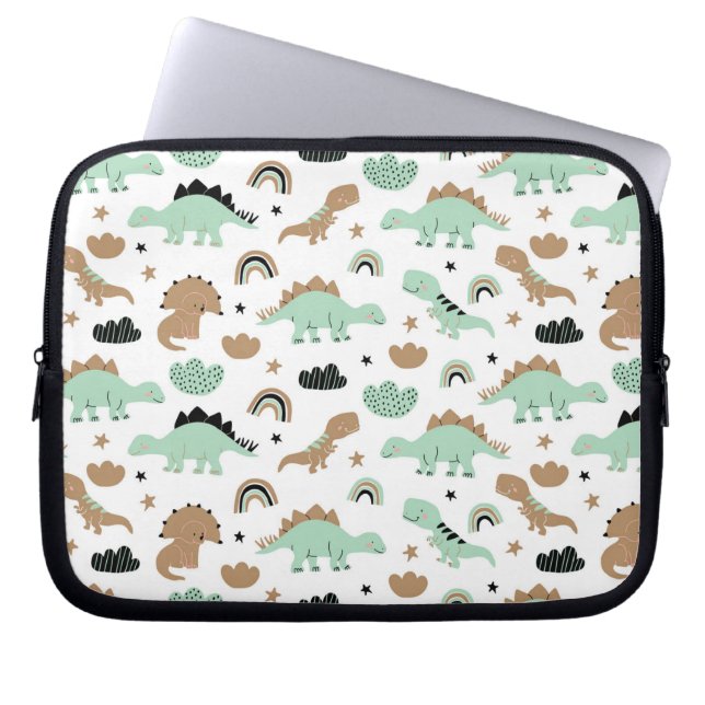 Cute Mint Green Dinosaur Pattern Laptop Sleeve (Voorkant)