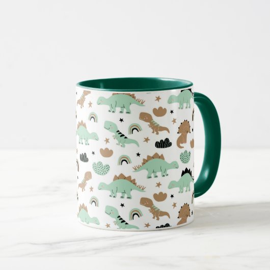 Cute Mint Green Dinosaur Pattern Mok (Voorkant rechts)