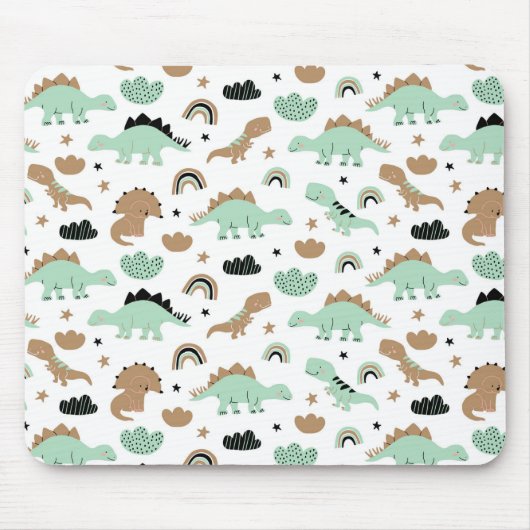 Cute Mint Green Dinosaur Pattern Muismat (Voorkant)
