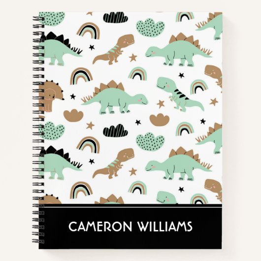 Cute Mint Green Dinosaur Pattern Notitieboek (Voorkant)