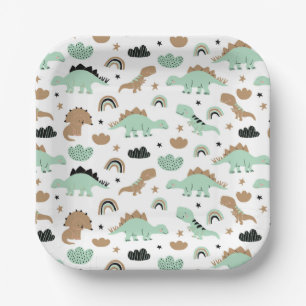 Cute Mint Green Dinosaur Pattern Papieren Bordje
