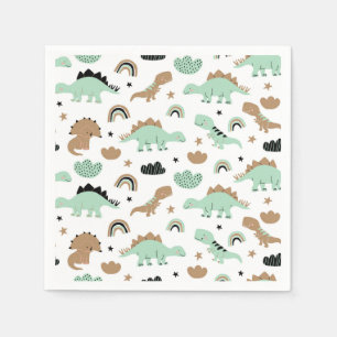 Cute Mint Green Dinosaur Pattern Servet