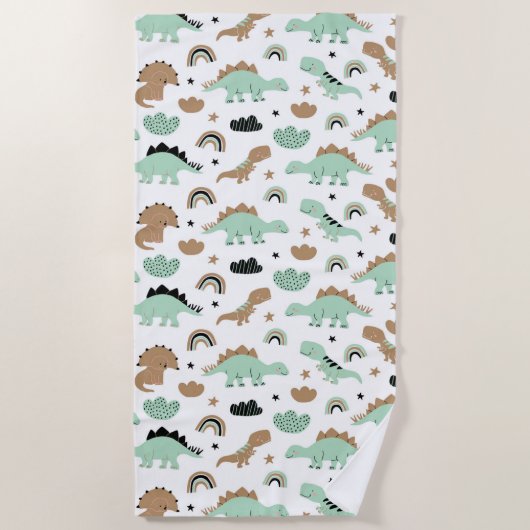 Cute Mint Green Dinosaur Pattern Strandlaken (Voorkant)