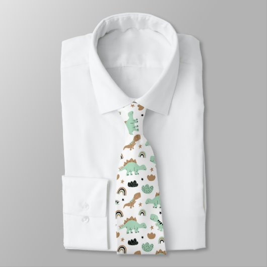 Cute Mint Green Dinosaur Pattern Stropdas (Gebonden)