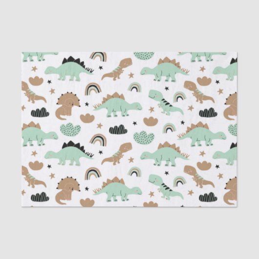Cute Mint Green Dinosaur Pattern Tissuepapier (Voorkant)