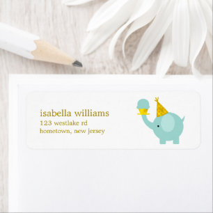 Cute Mint Green Elephant Birthday Party Etiket
