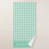 Cute  Mint Green Gingham Pset Personalized Badhanddoek (Badhanddoek)