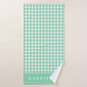 Cute  Mint Green Gingham Pset Personalized Badhanddoek