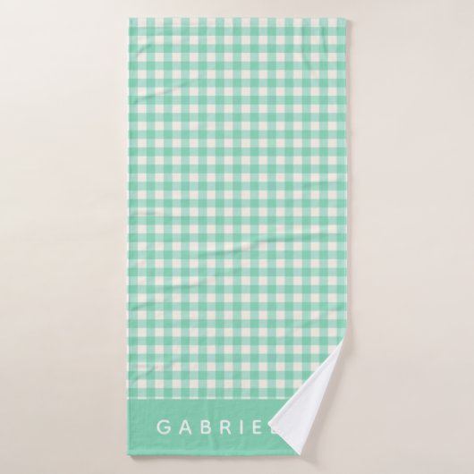Cute  Mint Green Gingham Pset Personalized Badhanddoek (Badhanddoek)