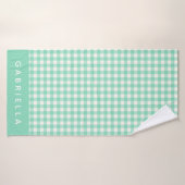 Cute  Mint Green Gingham Pset Personalized Badhanddoek (Badhanddoek)