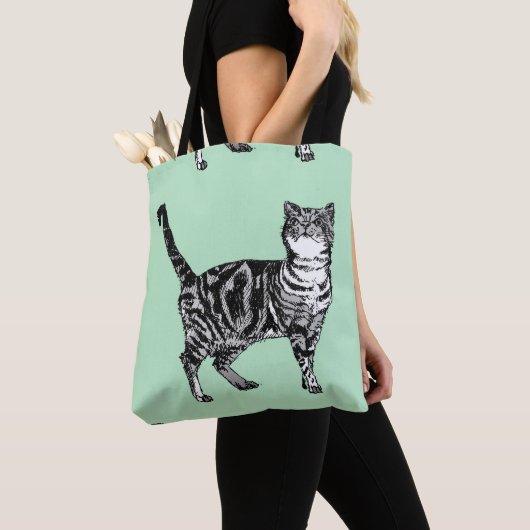 Cute Mint Green Girls Tabby Cat Grocery Canvas tas (Dichtbij)